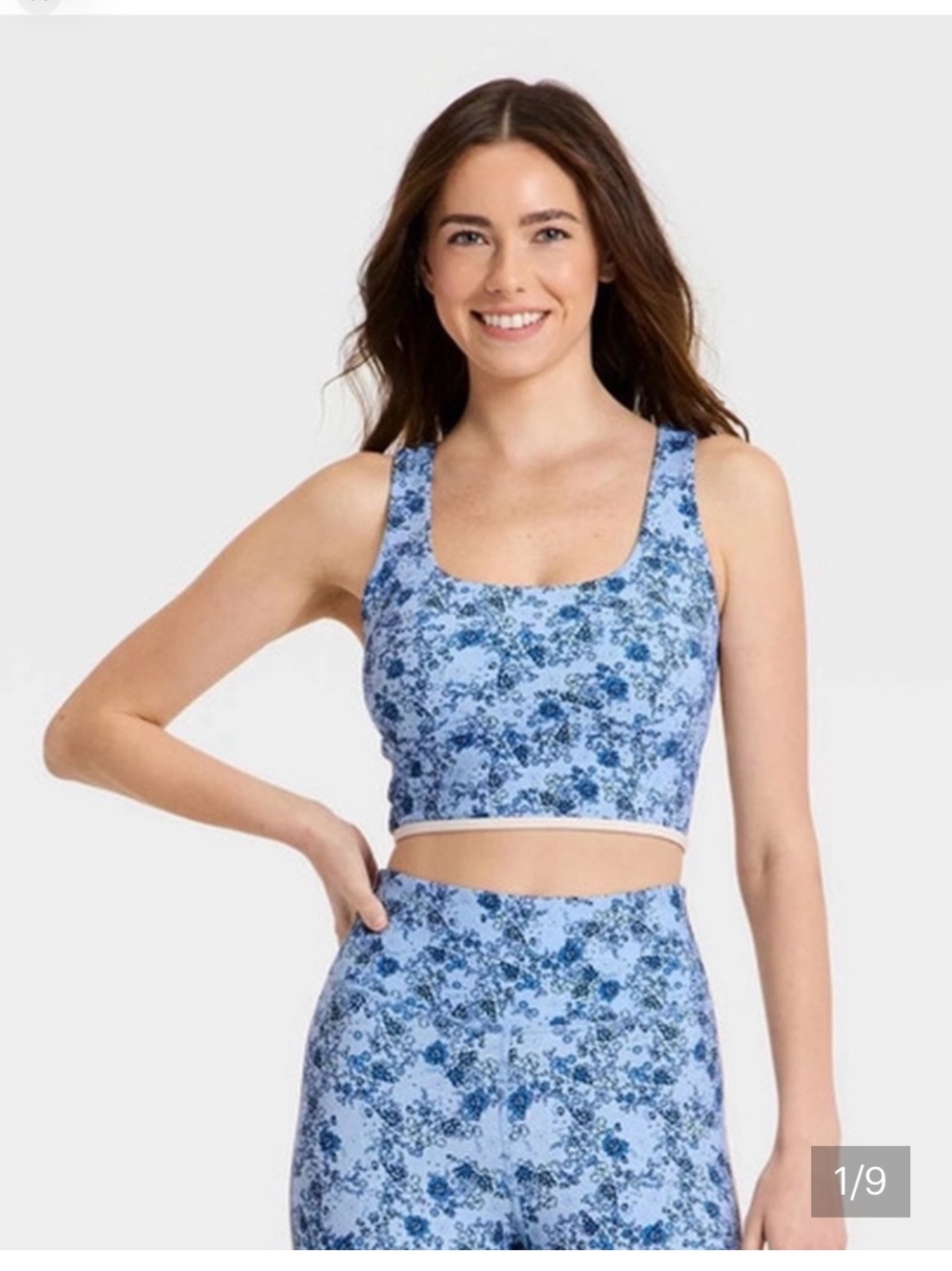 JoyLab Blue Floral Hydrangea Active Set - Sports Bra & High-Rise Leggings Size L